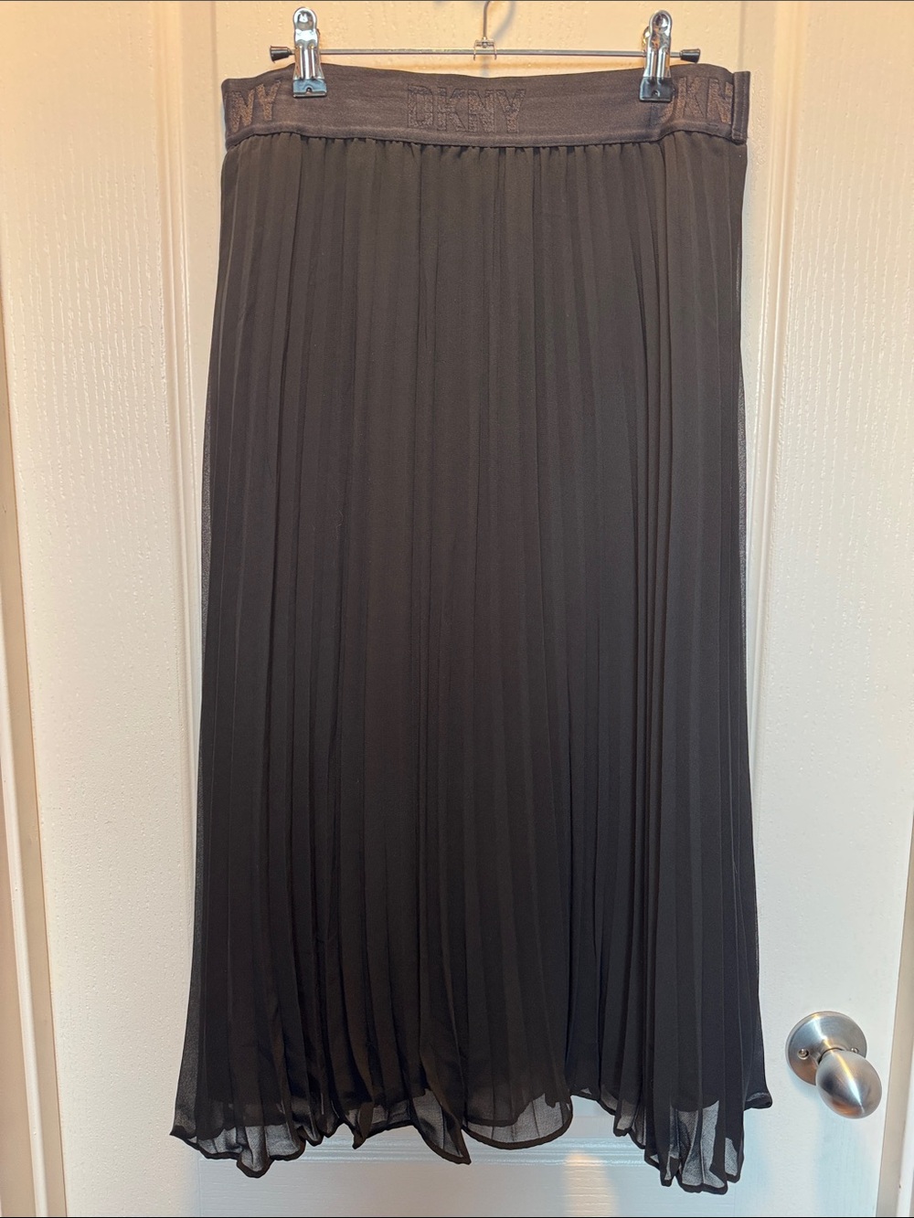DKNY Black Pleated Midi Skirt with Branded Waistband